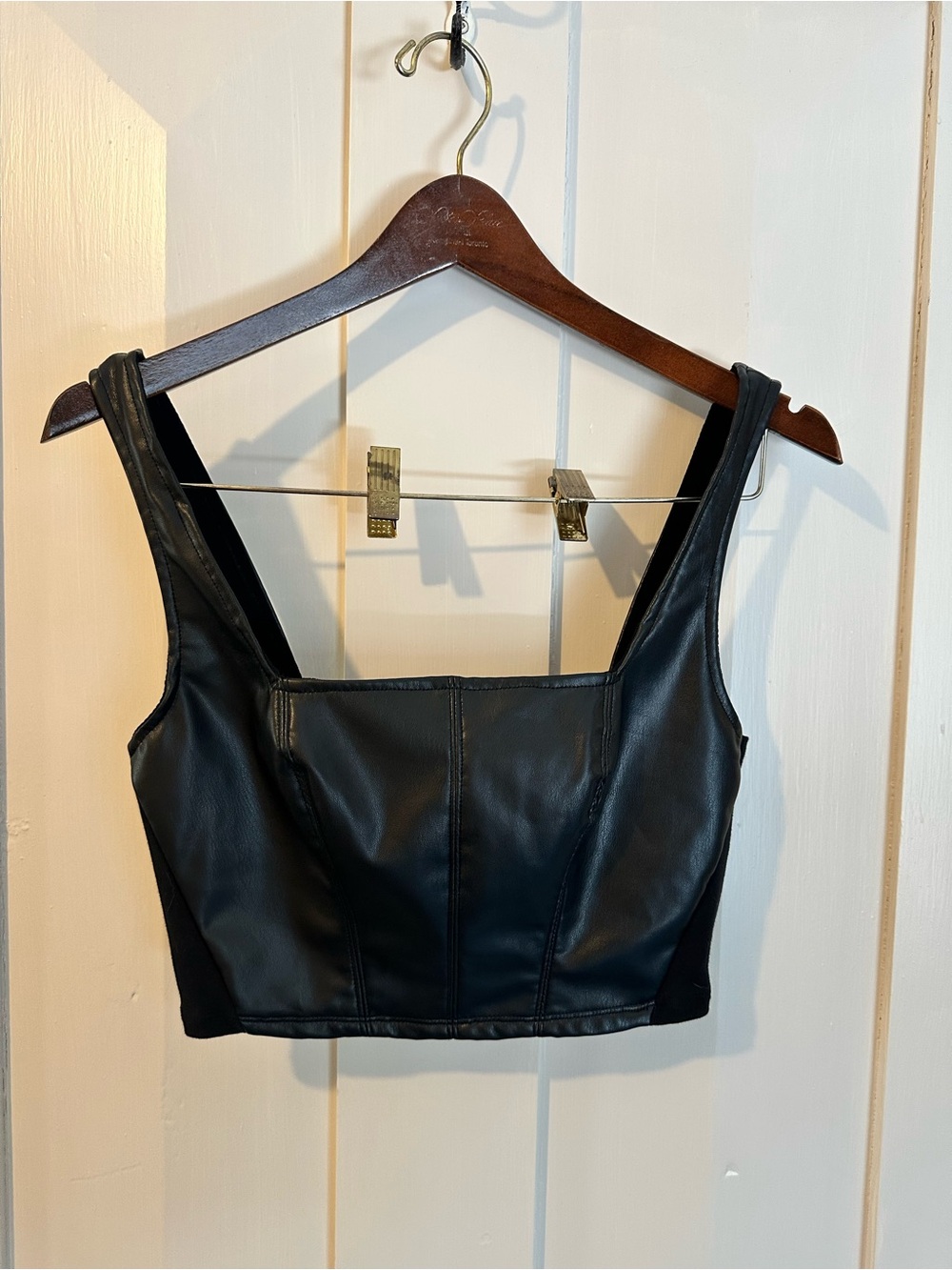 Free People Black Faux Leather Cropped Tank Top